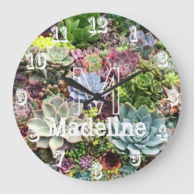 Beautiful Succulents Large Clock (Front)