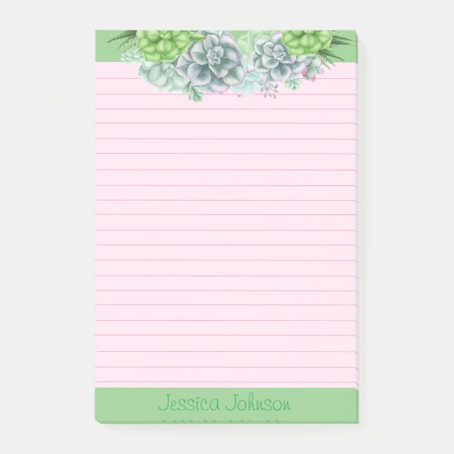 Beautiful Succulents Lovers Personalized Lined Post-it Notes (Front)