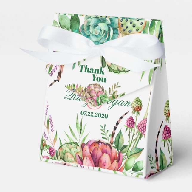 Beautiful Succulents Wedding Favor Box (Front Side)