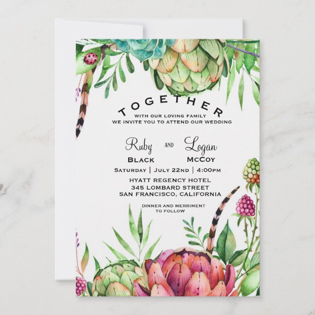 Beautiful Succulents Wedding Invitation (Front)