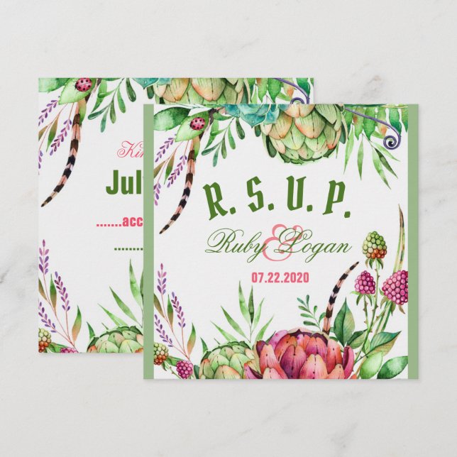 Beautiful Succulents Wedding RSVP Card (Front/Back)