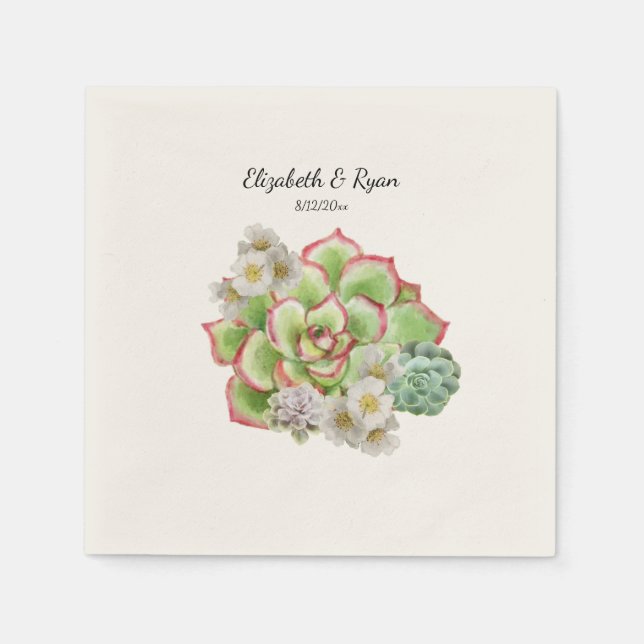  Beautiful  Succulents White Flowers Wedding, Napkins (Front)