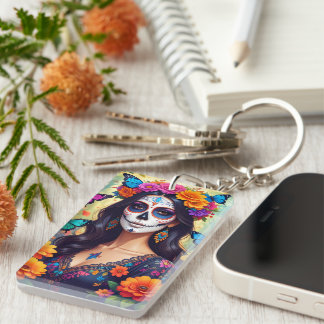 Beautiful Sugar Skull Acrylic Keychain