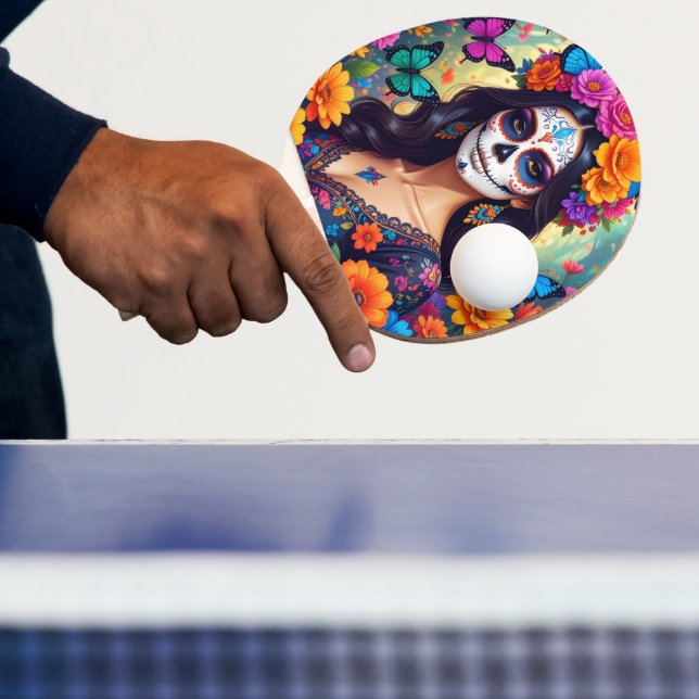 Beautiful Sugar Skull Ping Pong Paddle (Insitu)