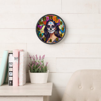 Beautiful Sugar Skull Wall Clock