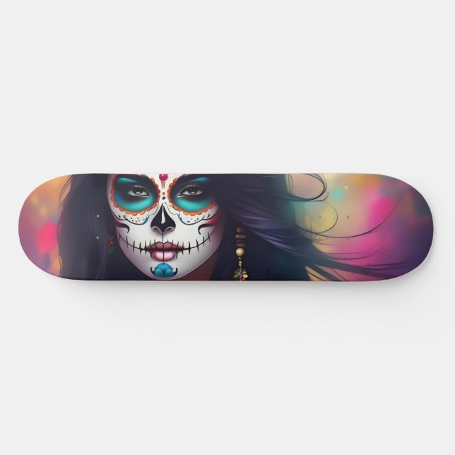 Beautiful Sugar Skull Woman Skate Deck  (Horz)