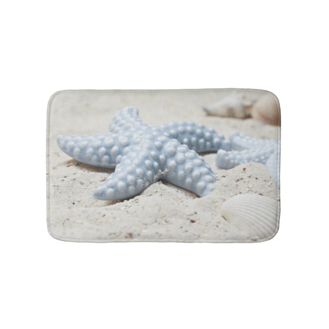 Beautiful summer beach sea star shell and sand bathroom mat (Front)