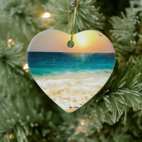 Beautiful Summer Beach Sunset Photo Ceramic Ornament