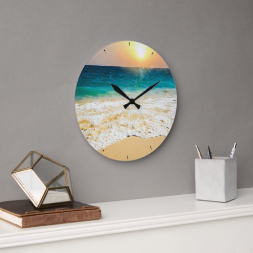 Beautiful Summer Beach Sunset Photo Large Clock