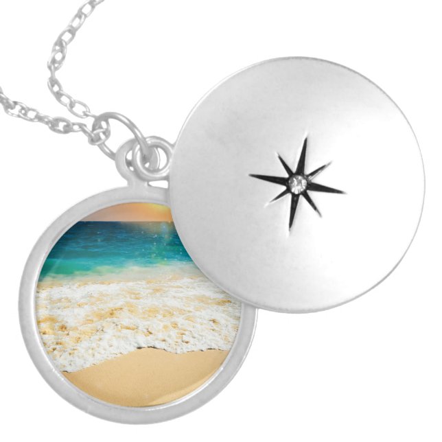 Beautiful Summer Beach Sunset Photo Locket Necklace (Front)