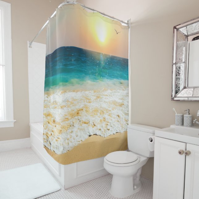 Beautiful Summer Beach Sunset Photo Shower Curtain (In Situ)