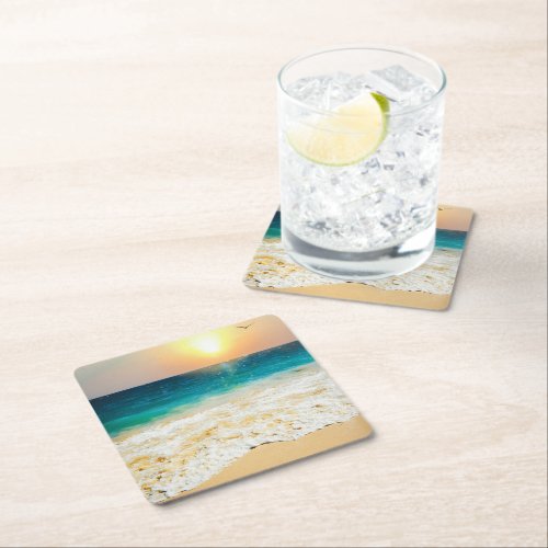 Beautiful Summer Beach Sunset Photo Square Paper Coaster