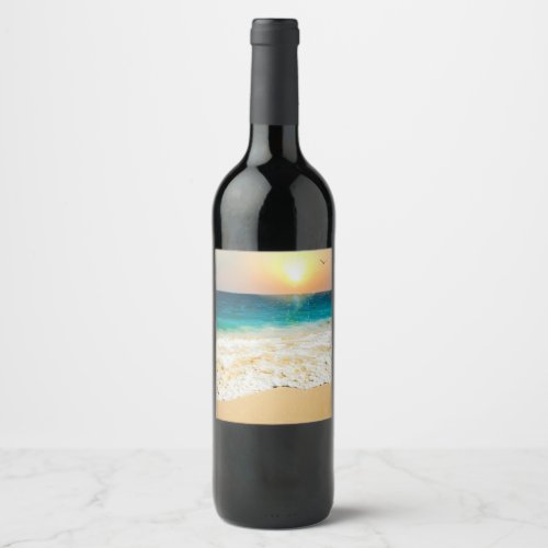 Beautiful Summer Beach Sunset Photo Wine Label