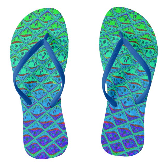 Beautiful Summer Blue Waves unique custom pattern Flip Flops (Footbed)