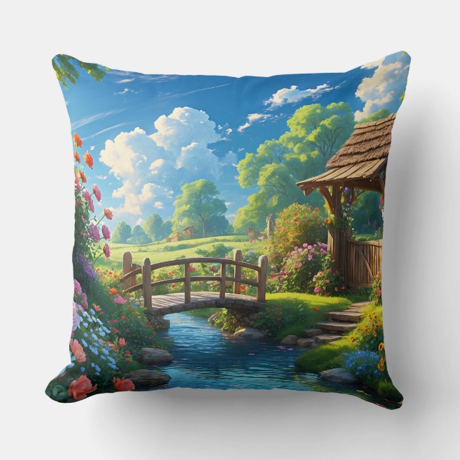 Beautiful Summer, colorful illustration, Throw Pillow (Front)