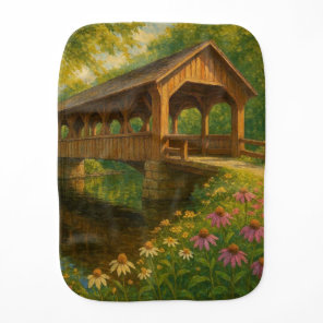 Beautiful summer covered bridge art baby burp cloth