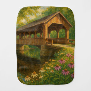 Beautiful summer covered bridge art baby burp cloth