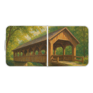 Beautiful summer covered bridge art beer pong table