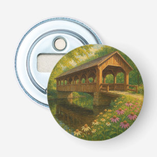 Beautiful summer covered bridge art bottle opener