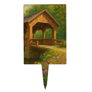 Beautiful summer covered bridge art cake topper