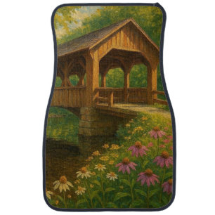 Beautiful summer covered bridge art car floor mat