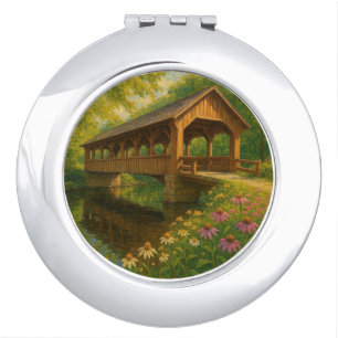 Beautiful summer covered bridge art compact mirror
