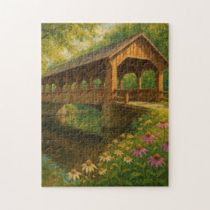 Beautiful summer covered bridge art jigsaw puzzle