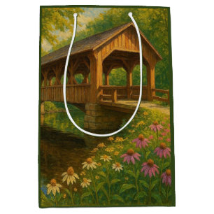 Beautiful summer covered bridge art medium gift bag