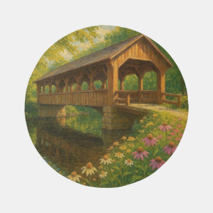 Beautiful summer covered bridge art outdoor rug