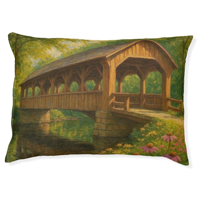 Beautiful summer covered bridge art pet bed (Front)