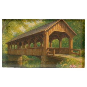 Beautiful summer covered bridge art place card holder