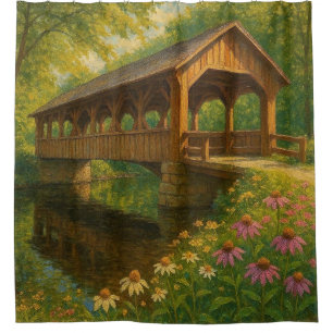 Beautiful summer covered bridge art shower curtain