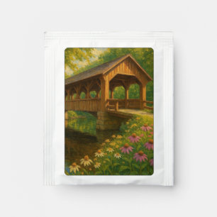 Beautiful summer covered bridge art tea bag drink mix