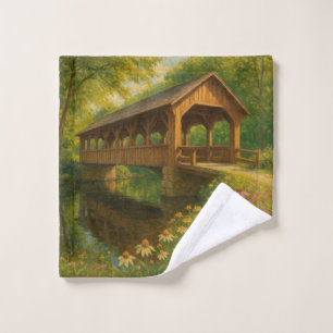 Beautiful summer covered bridge art wash cloth