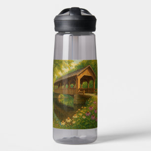 Beautiful summer covered bridge art water bottle
