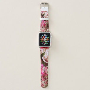 Beautiful summer flowers. Bouquet of pink peony an Apple Watch Band