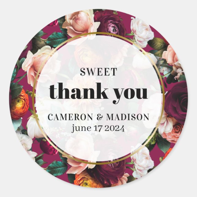 Beautiful Summer Flowers Wedding  Classic Round Sticker (Front)