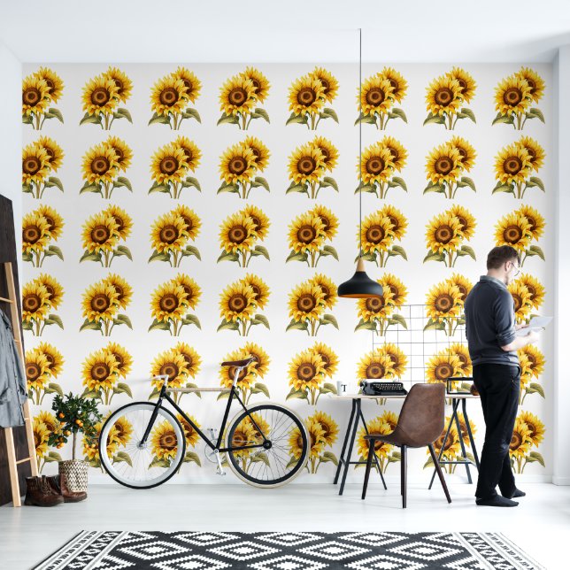 Beautiful Summer Yellow Sunflowers Pattern Wallpaper (Living Room)