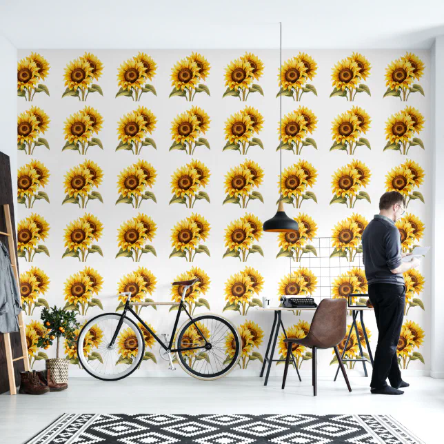 Beautiful Summer Yellow Sunflowers Pattern Wallpaper | Zazzle