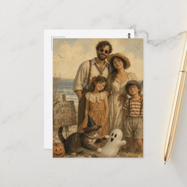 Beautiful Summerween Family Beach Vacation Postcard (Front/Back In Situ)