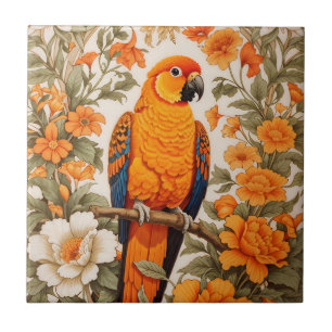 Beautiful Sun Conure William Morris Inspired Ceramic Tile