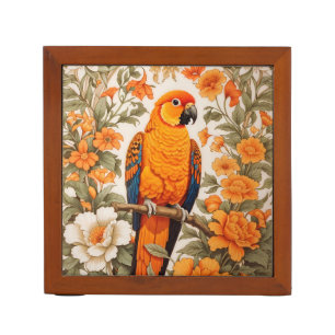 Beautiful Sun Conure William Morris Inspired Desk Organizer