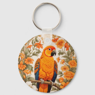 Beautiful Sun Conure William Morris Inspired Keychain
