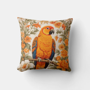 Beautiful Sun Conure William Morris Inspired Throw Pillow