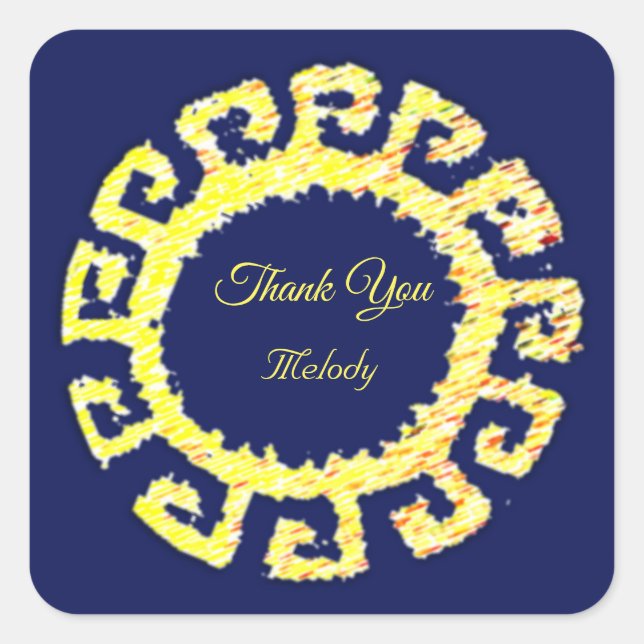 Beautiful Sun Drawing on Navy Blue Thank You Square Sticker (Front)