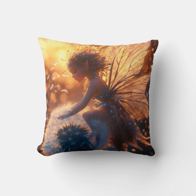 Beautiful Sun Fairy with Dandelion Throw Pillow (Front)