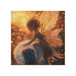 Beautiful Sun Fairy with Dandelion Wood Wall Art