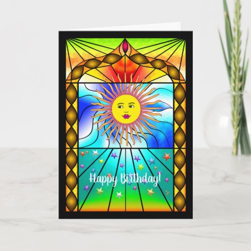 Beautiful Sun Stained Glass Church Window Card