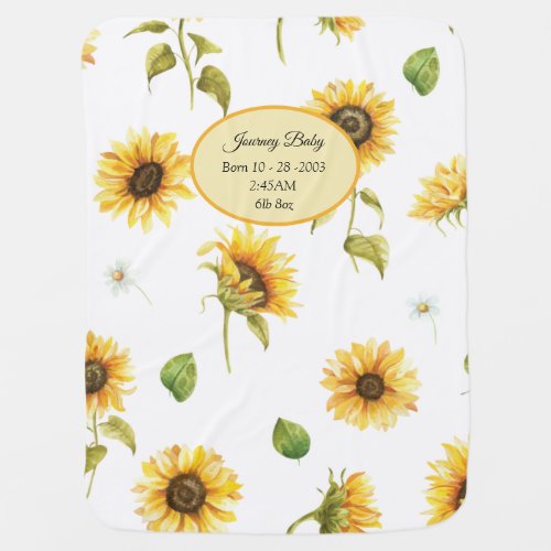 Beautiful Sunflower Baby Blanket Customizable