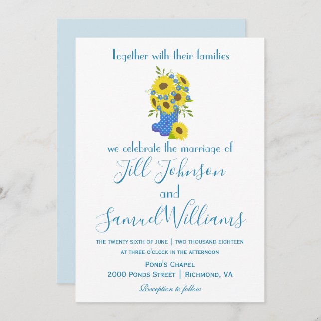 Beautiful Sunflower Boot Vase Wedding Invitation (Front/Back)